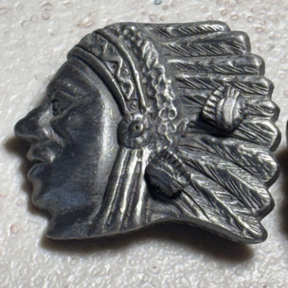 Jewelry Set Silver Torino Vintage Pewter Native American Chief Brooch Necklace